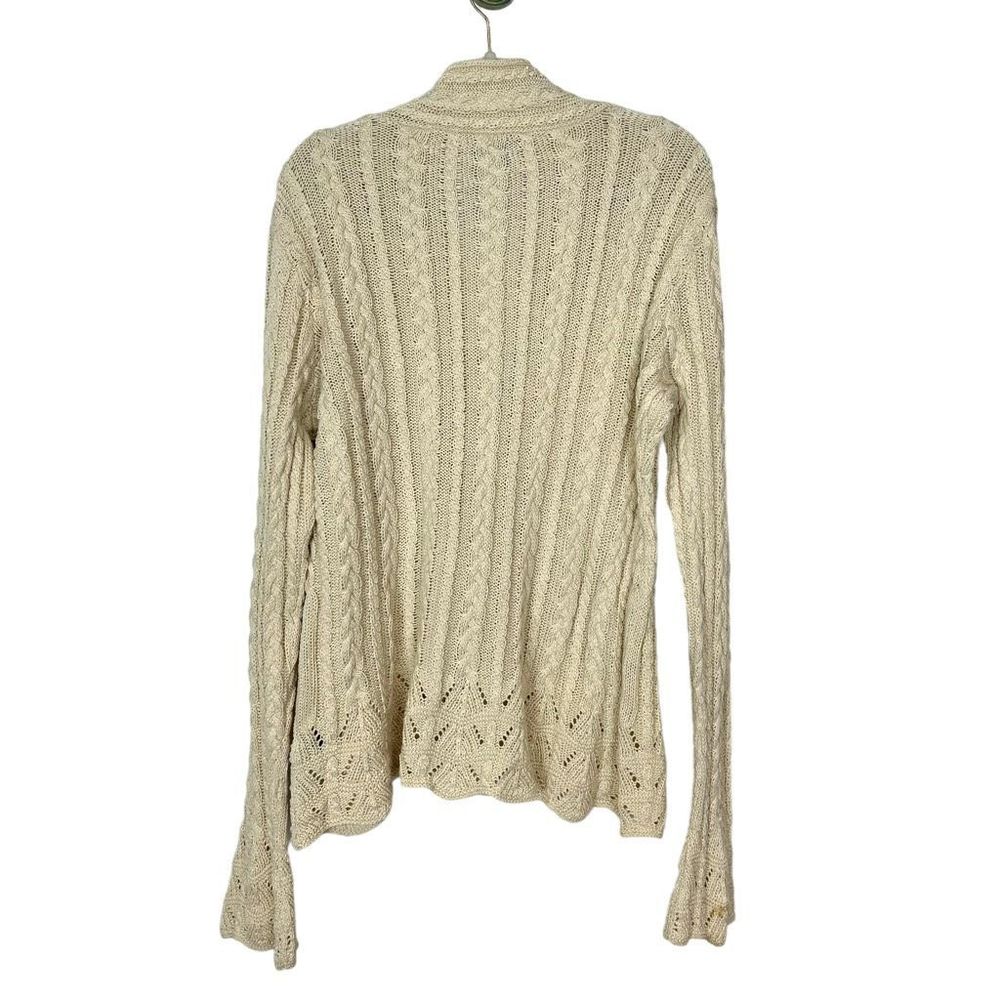 Ralph Lauren Womens Cable Knit Shawl V Neck Sweater XL Cream Ivory Cotton - Picture 3 of 12